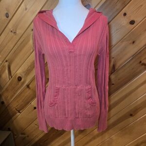 DKNY Y2K Long Sleeve Knit to‎ Shape Sweater Hood Pink/Coral Small